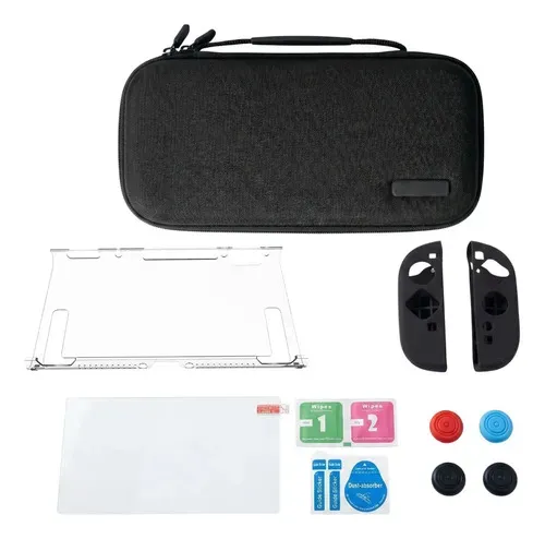 Foto 1 de Set Switch 2 Estuche Mica Fundas Grips Carcasa (9 en 1) (Negro)