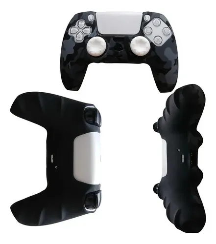 Foto 1 de Kit Funda Control PS5 Silicona + 4 Grips Análogos (Camo Urbano / Blanco)