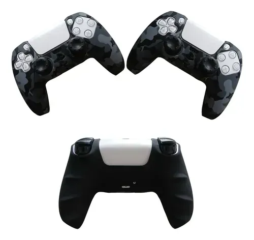 Foto 1 de Kit 2 Fundas Silicona Diseños + 4 Grips Control PS5 (Camo Urbano, Negro)