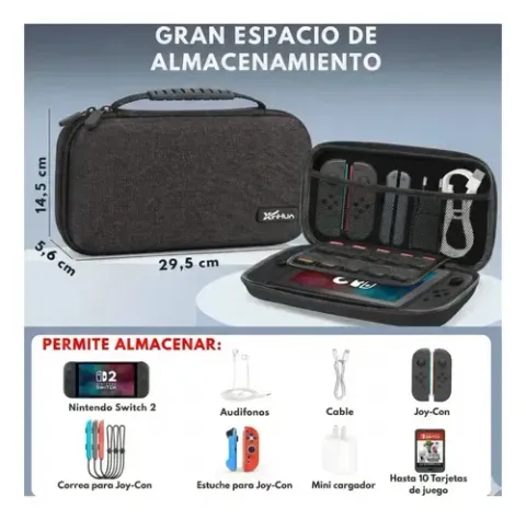 Foto 2 de Set Switch 2 Estuche Mica Fundas Grips Carcasa (9 en 1) (Negro)