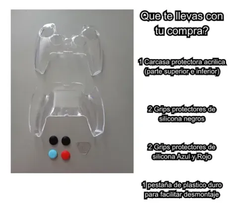 Foto 2 de Kit Funda Carcasa Acrílica PS5 + 4 Grips Transparente