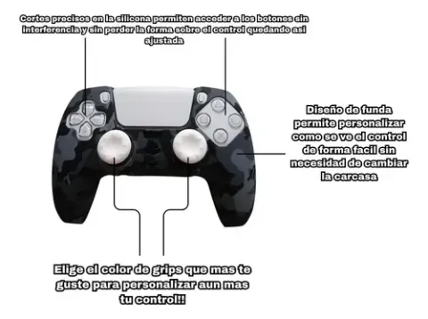 Foto 3 de Kit Funda Control PS5 Silicona + 4 Grips Análogos (Camo Urbano / Blanco)