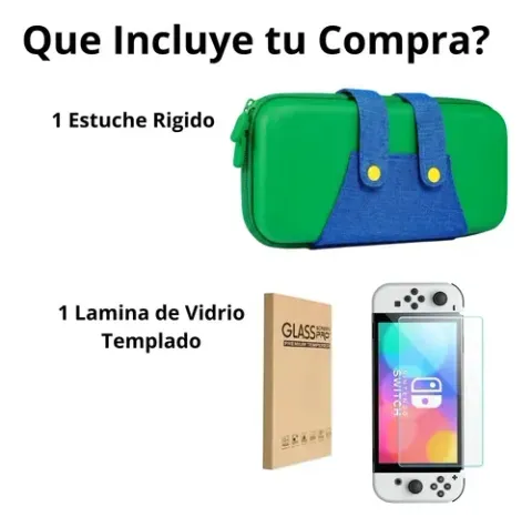 Foto 3 de Kit Estuche Goma Rígido + Vidrio Switch OLED (Verde)