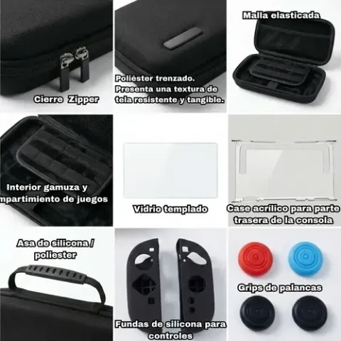 Foto 4 de Set Switch 2 Estuche Mica Fundas Grips Carcasa (9 en 1) (Negro)