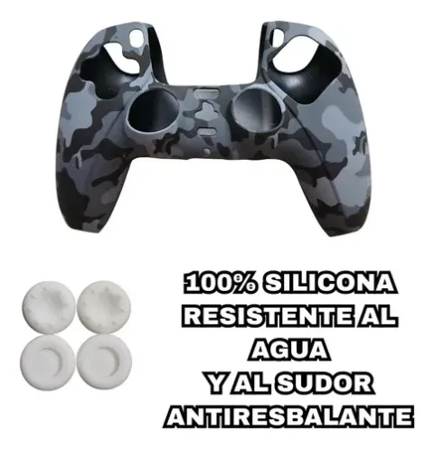 Foto 4 de Kit Funda Control PS5 Silicona + 4 Grips Análogos (Camo Urbano / Blanco)