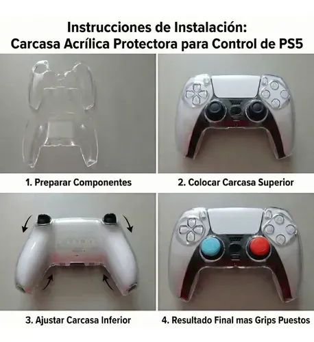 Foto 4 de Kit Funda Carcasa Acrílica PS5 + 4 Grips Transparente