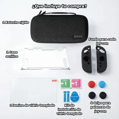 Foto 7 de Set Switch 2 Estuche Mica Fundas Grips Carcasa (9 en 1) (Negro)